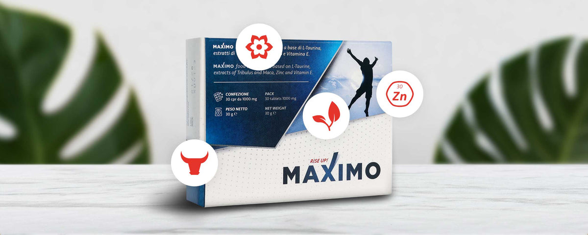 Ingredienti di Maximo RiseUp®: Taurina, Maca, Tribulus Terrestris, Zinco e Vitamina E